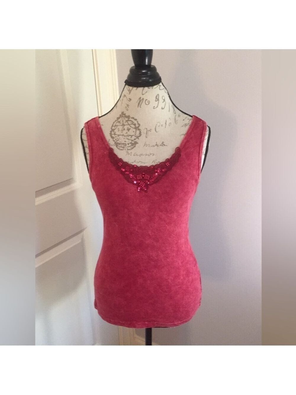 xcit u.s.a. Red Embellished Tank Top Medium